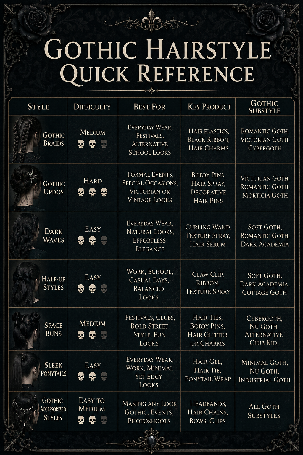 Gothic Hairstyles Guide: Braids, Updos, and Dark Waves You Can Actually ...